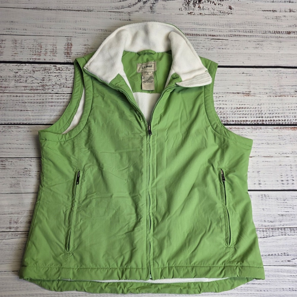 LL Bean Womens Fleece Lined Full Zip Vest Size Small Regular Green Vintage 0WY09